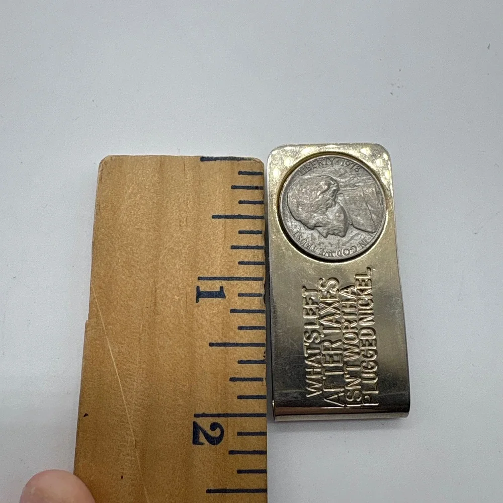 Vintage 1978 Jefferson Nickel Money Clip Gold Tone What's Left After Taxes